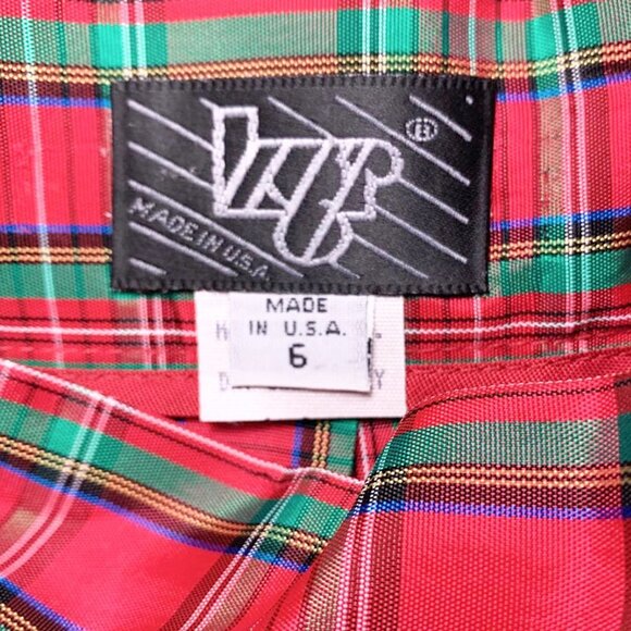 VINTAGE 80's Taffeta A-Line Plaid Tea Length Skirt - Picture 7 of 7